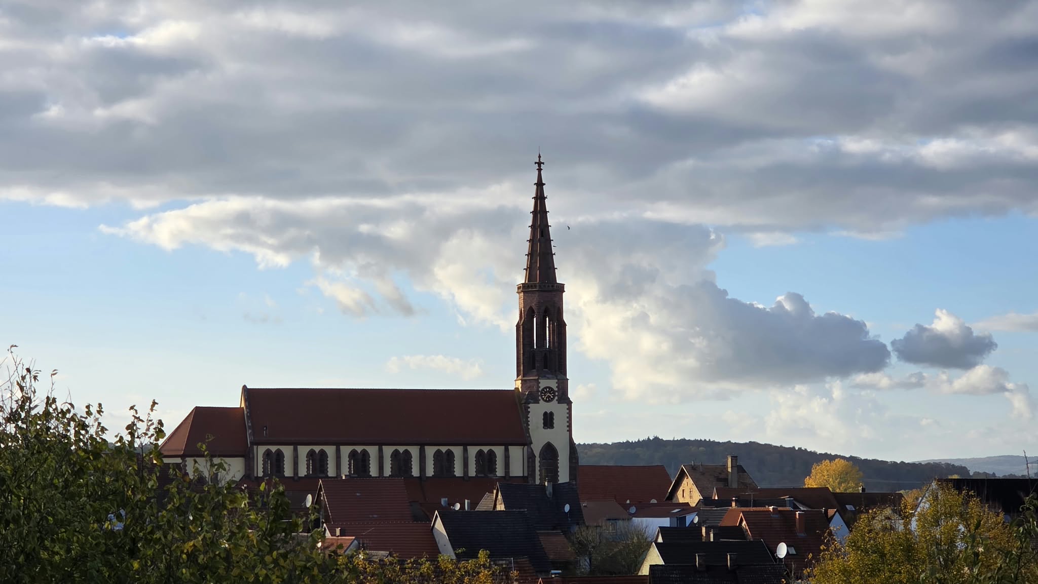 Blick über die Dächer von Waibstadt auf die Stadtpfarrkirche Unserer Lieben Frau